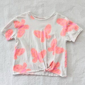 ZARA Girls Butterfly Graphic Tee Knot Front T-Shirt Size 6